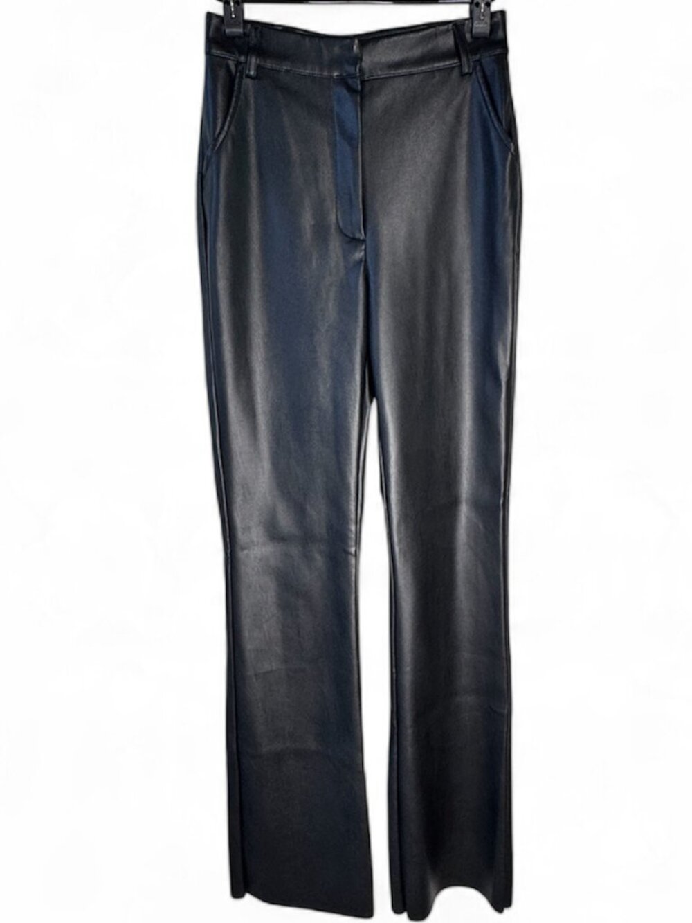MESHKI Black Faux Leather High Waisted Flare Pants Women's XS Vegan Leather